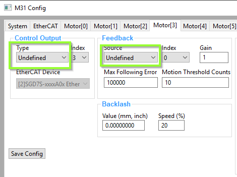 Unused motor set to Undefined
