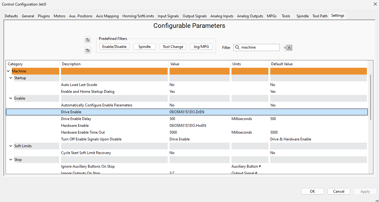 Enable settings