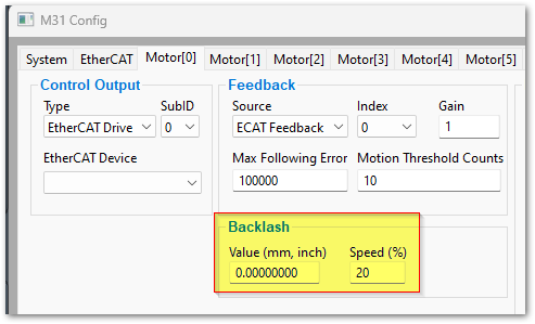 Backlash settings