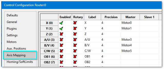 Axis Mapping tab