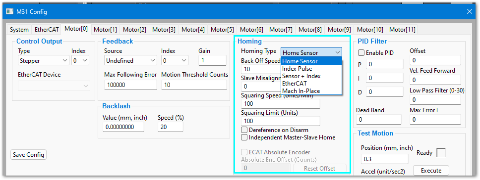 Homing type selection