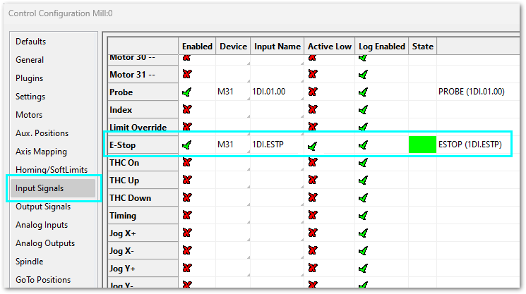 E-Stop input signal mapping