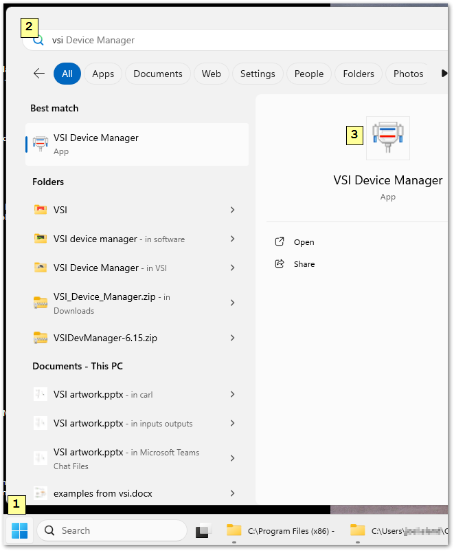 Search for VSI in the Start menu