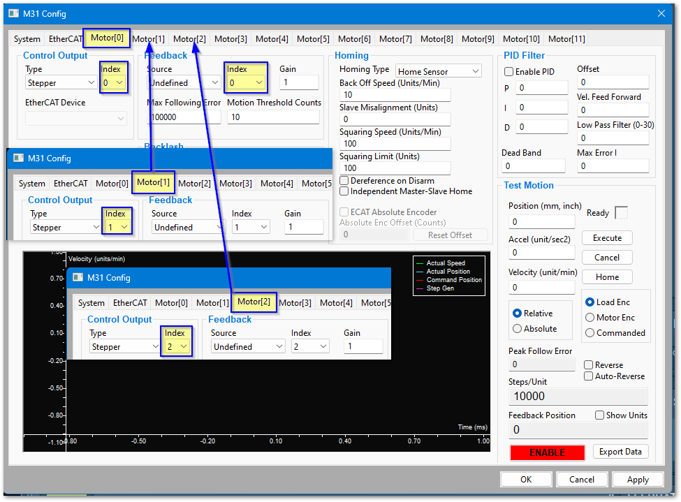 Step and direction motor tab settings