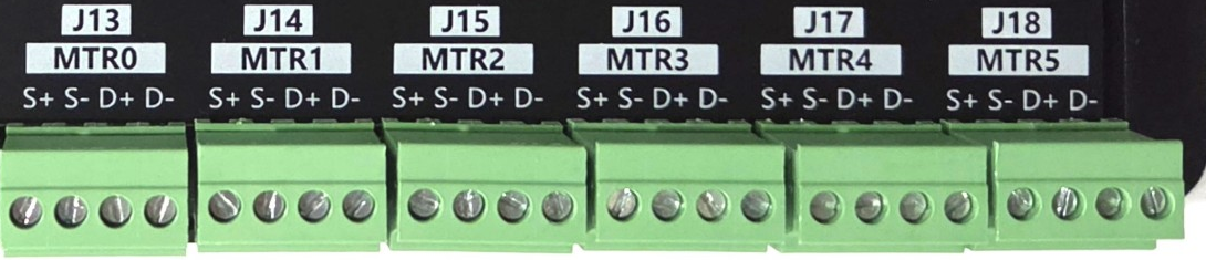 J13 to J18 step/direction connectors, MTR0 to MTR5, each S+ S- D+ D-