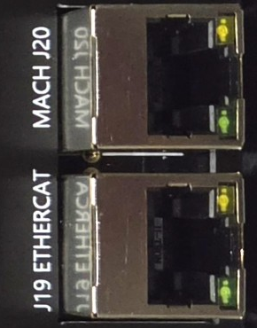 J20 Mach port (top) and J19 EtherCAT port (bottom)